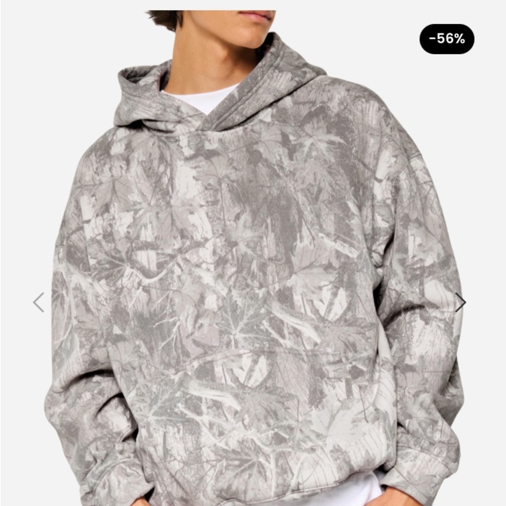 Men's Gray Camouflage Camo Hoodie Sweatshirt Boxy Fit Hollister